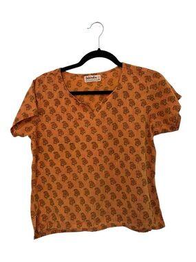 fabindia Orange Floral Block-Print Cotton Kurta Top